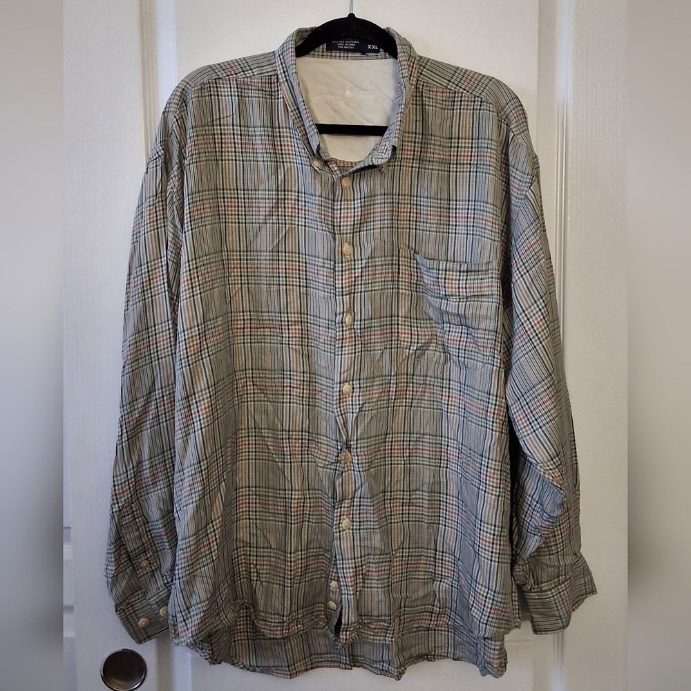 VTG Johnnie Walker‎ Scotch Whiskey Plaid Button Down Mens XXLarge Silk Blend